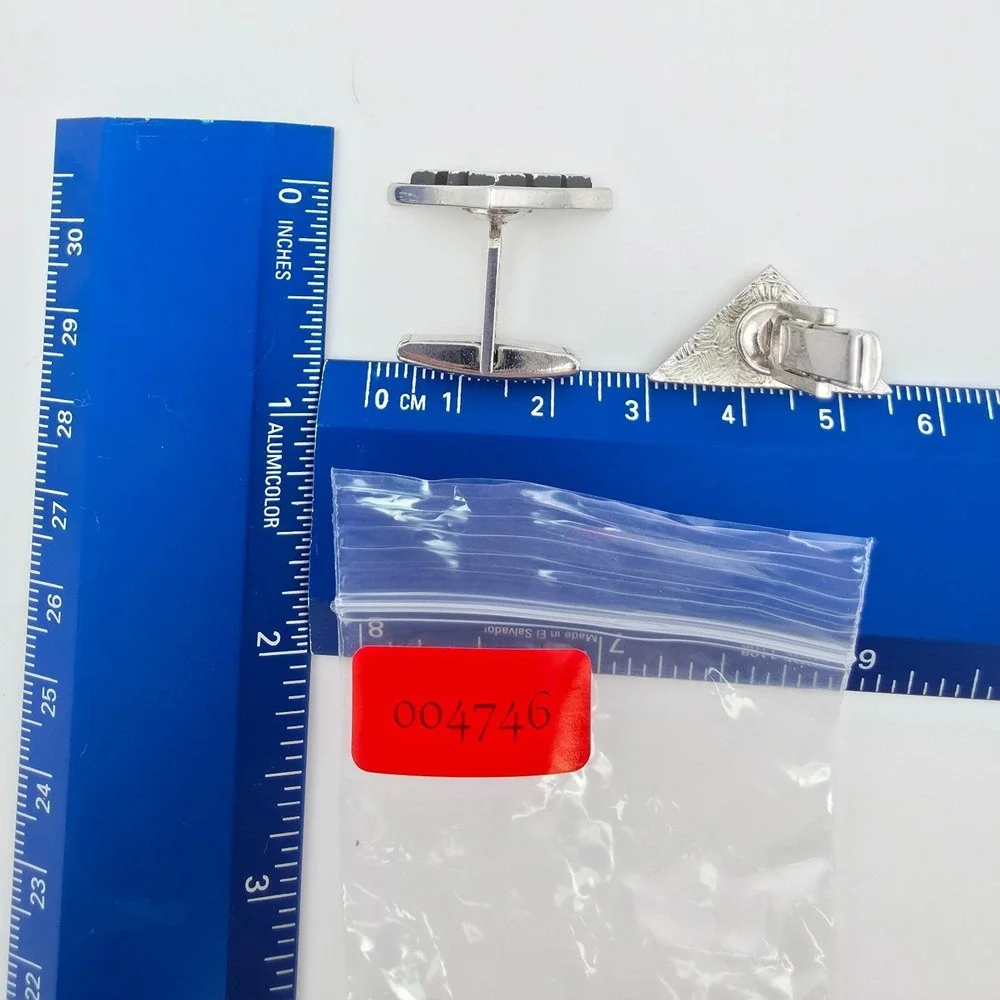 Vtg Triangular Cufflinks 3D Geometric Pattern Black Champlevé Enamel Silver Tone